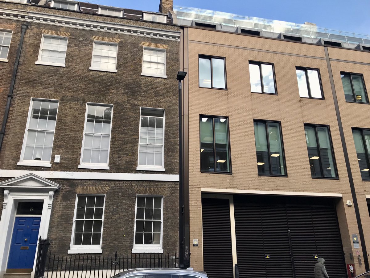 Look how a few decorative details (dentils, brick lintels, string courses, a portico, textured bricks) lift the building on the left above that on the right &amp;liberate it from the tyranny of transitory utility. It’s 200 years older. I bet it will last>200 years longer. #DeepGreen