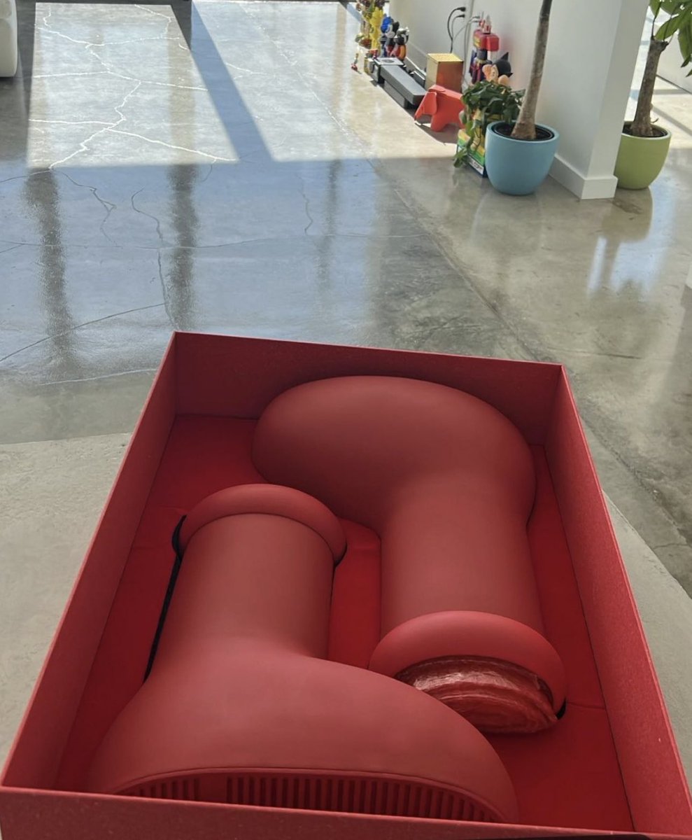 saint's tweet image. First Look: MSCHF Big Red Boot 👀