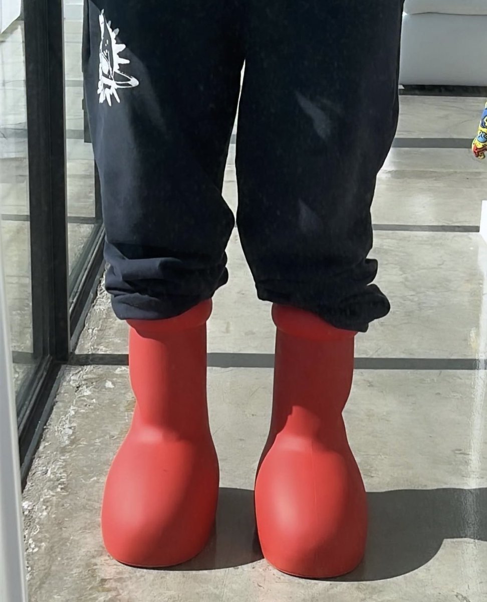saint's tweet image. First Look: MSCHF Big Red Boot 👀