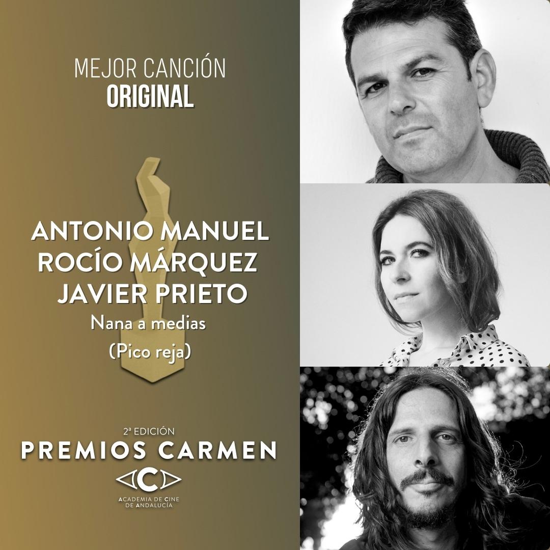 acacineandaluz's tweet photo. ✨ El #PremioCarmen a Mejor Canción Original es para Nana a medias, por  Antonio Manuel con Rocío Márquez y Javier Prieto (Pico Reja).

#Carmen2023 #PremiosCarmen https://t.co/fxV3muAxgU