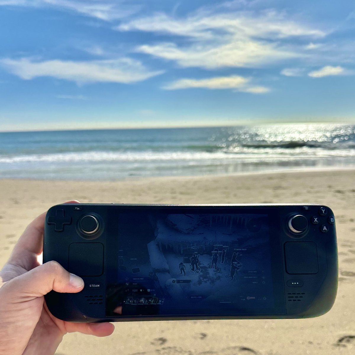 staydeckready's tweet photo. Found a nice spot on the beach to play some Wasteland 3 on my Steam Deck! https://t.co/i9T5d4SeGw