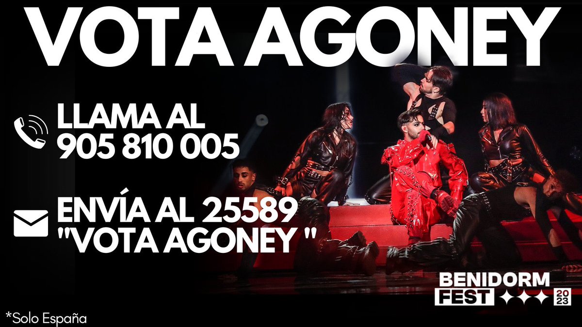 UniversalSpain's tweet photo. VOTA AGONEY AL 25589 

#Benidormfest2023  @Agoney RT https://t.co/DDo3goncrg
