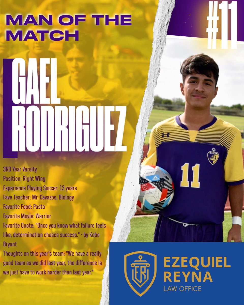 McHiSoccer's tweet photo. Congrats to our #MOTM #11 Gael Rodriguez 💜⚽️💛⚽️✨🎉👏🏻 @McHiPride @Mchi_Yearbook @McAllenISD @McallenHigh https://t.co/iushNeFuPD