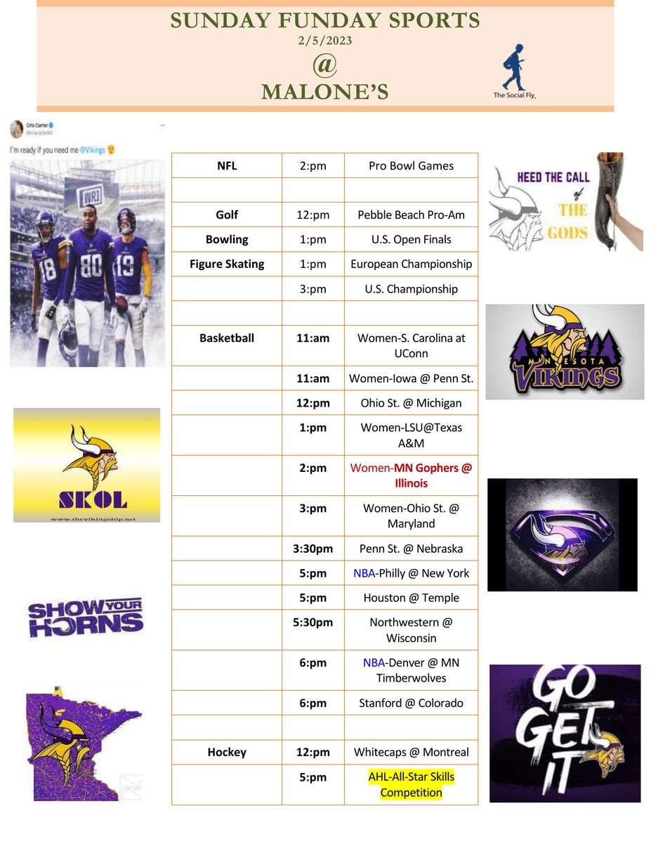 2/4-2/5 - 𝙎𝙥𝙤𝙧𝙩𝙨 𝙎𝙖𝙩𝙪𝙧𝙙𝙖𝙮 &amp; 𝙎𝙪𝙣𝙙𝙖𝙮 𝙁𝙪𝙣𝙙𝙖𝙮 @ 𝙈𝙖𝙡𝙤𝙣𝙚'𝙨, in Maple Grove: 

CLICK on the image to expand and read! ==> malonesbarandgrill.net 🏈 🏀🏒🌭🍯🍠🍤🍹🍷🍻👍😎

 #mngophersports #professionalsports #NFL  #mnwild #NBA #mntimberwolves