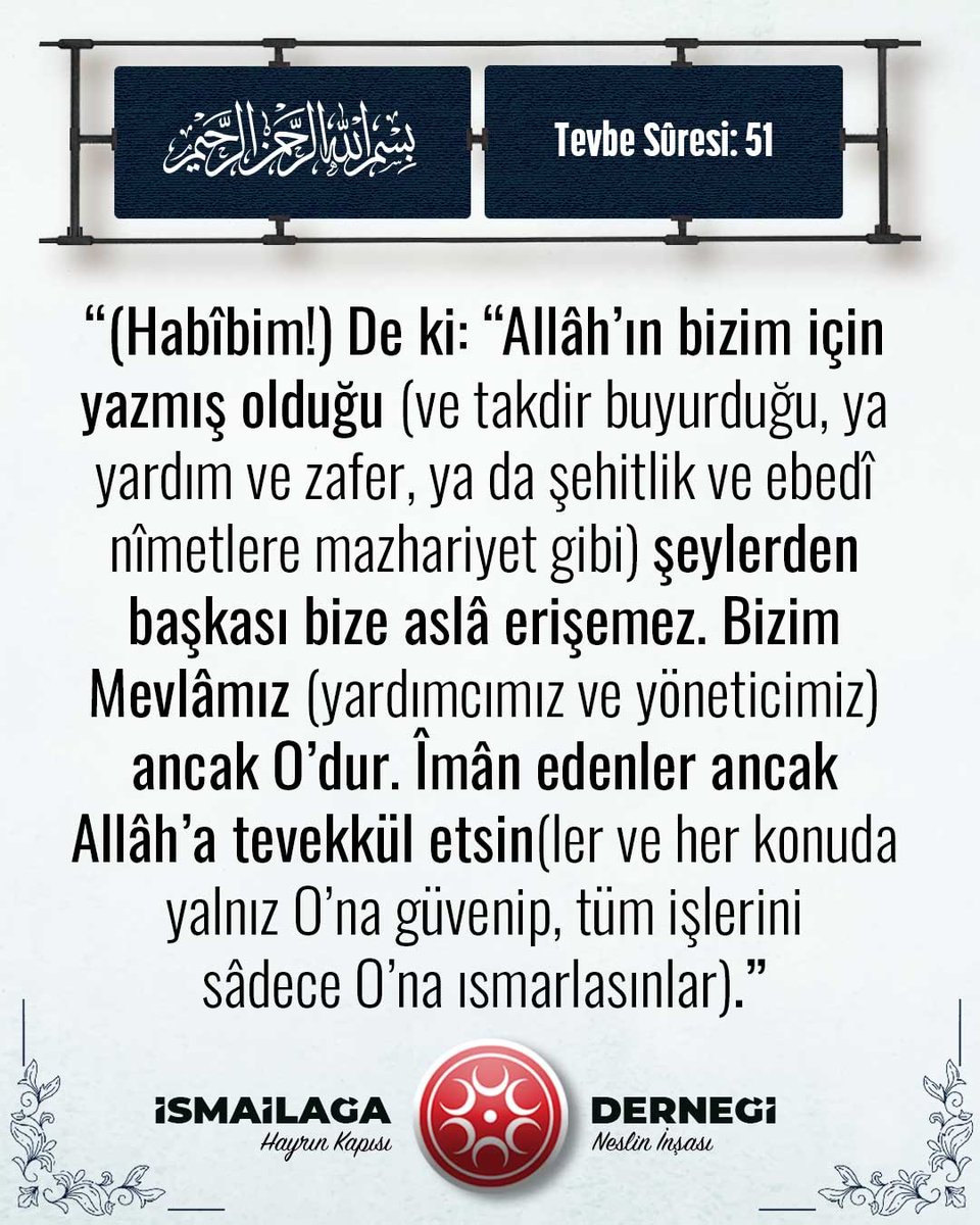 ismailaga_cami's tweet photo. Kur'ân-ı Mecid Tefsirli Meâl-i Âlîsi 
(Tevbe Sûresi: 51) https://t.co/uKBrNaDt7E