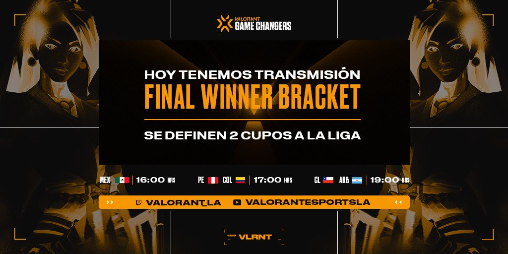 LVPlatam's tweet photo. ¡Hoy se definen los 2 primeros lugares a la liga #VCTGameChangers! 🔝🏆

@SunXetClub 🆚 @GlobantEmerald
@Awk_Gaming 🆚 @FreeActionVal

📺 Los veo en la primera transmisión de 2023 por https://t.co/iuAc7YCQgK.

16:00🇲🇽 / 17:00🇵🇪🇨🇴 / 19:00🇦🇷🇨🇱 https://t.co/HR6q5QDoUE