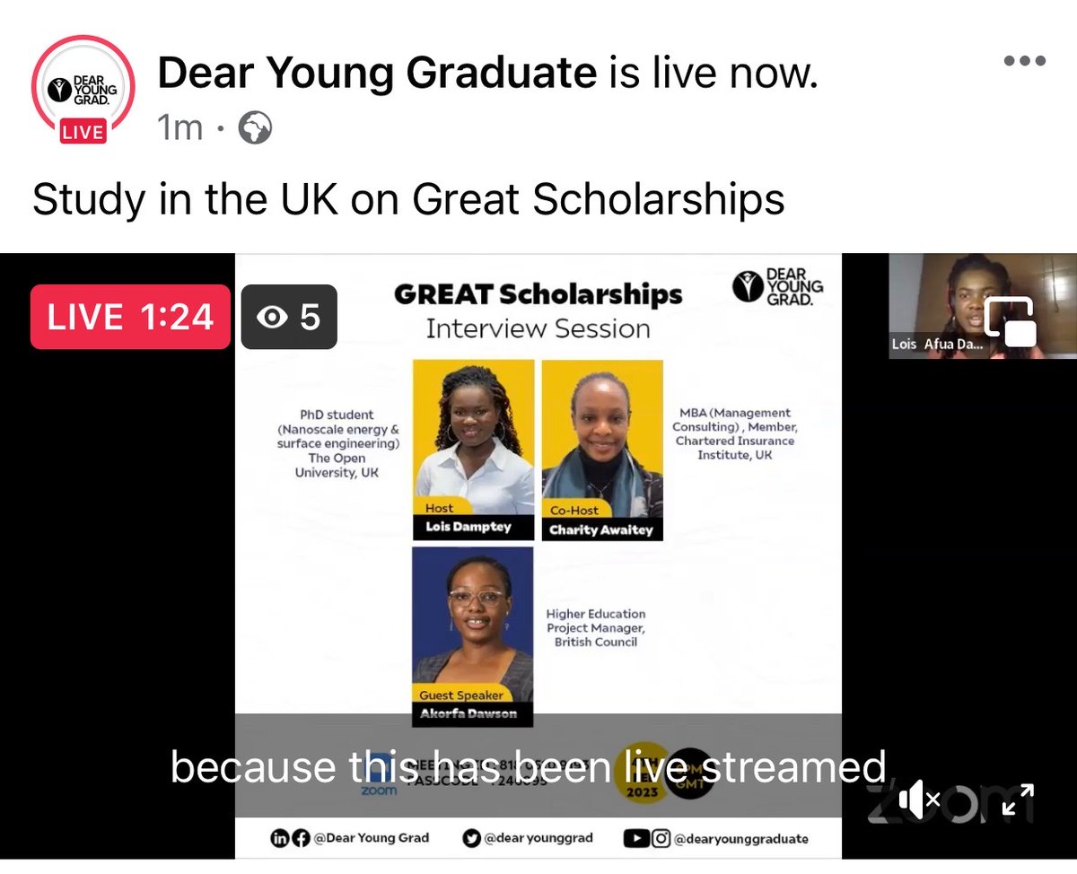 We are live on Facebook and Zoom
#Greatscholarships
#Dearyounggraduate
