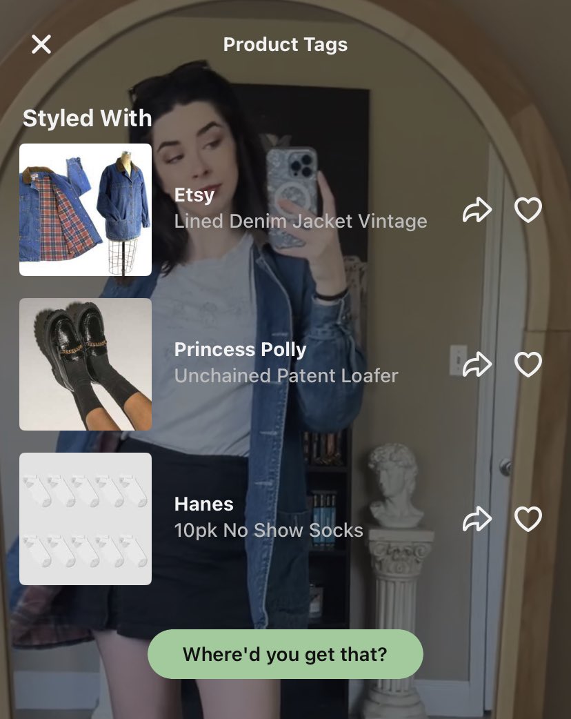 <a href="/brendahashtag/">B</a> tired: commenting “where’d you get that?” on tiktok outfit videos

wired: easily finding tagged items in <a href="/teleport__app/">Teleport</a> outfit videos

(Teleport is like TikTok meets Depop)