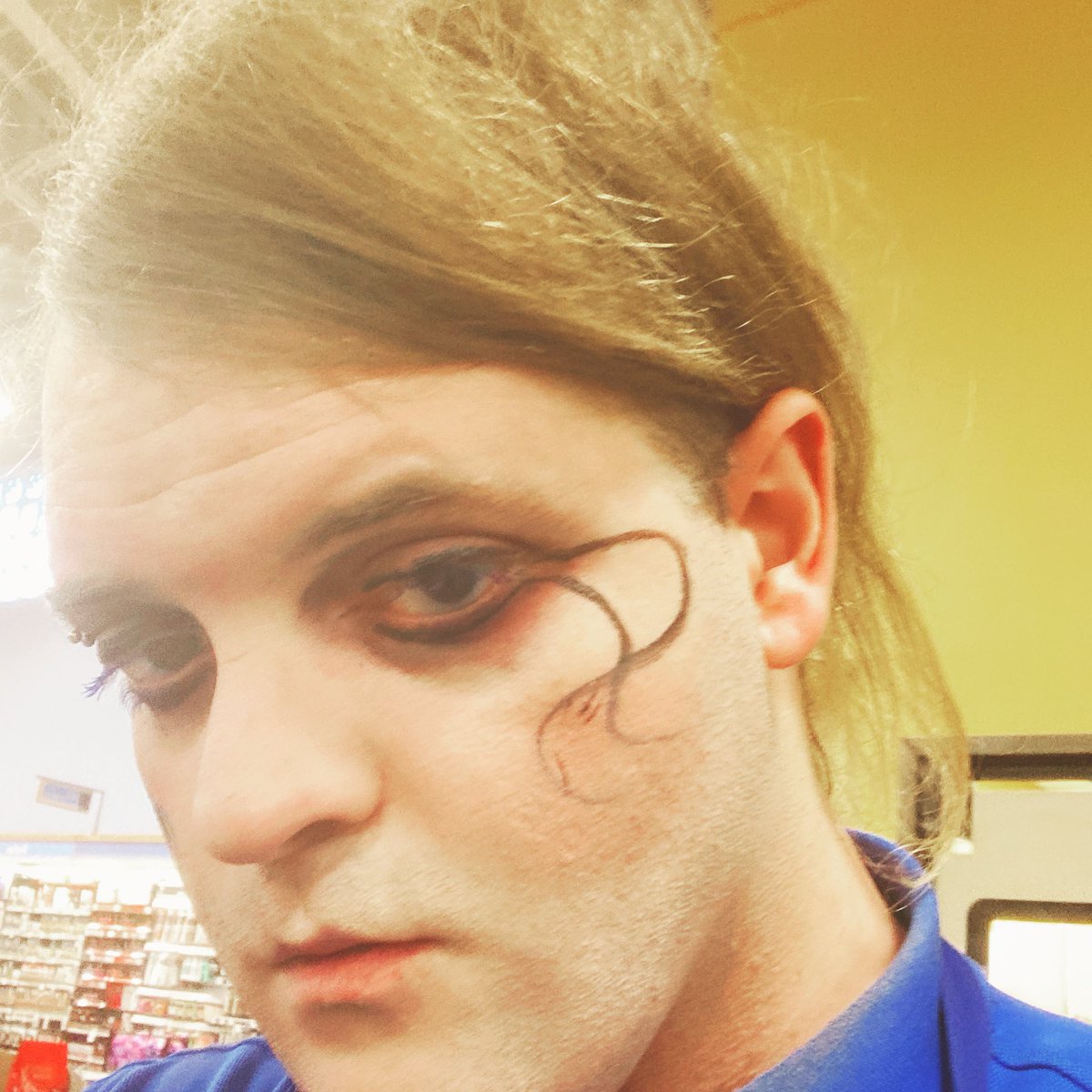 ChrisCabion's tweet photo. I try to do something different with my eye make up every day. #transfem #trans #makeup #punk #goth #eyeliner https://t.co/lwHQ8ZXsCx