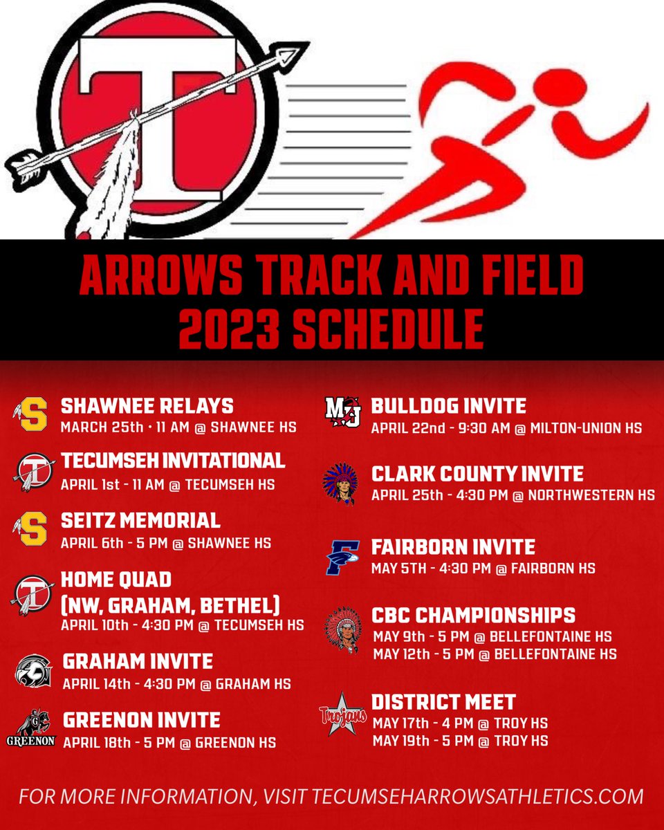 ArrowsTrack's tweet image. 2023 Arrows Track and Field Schedule!