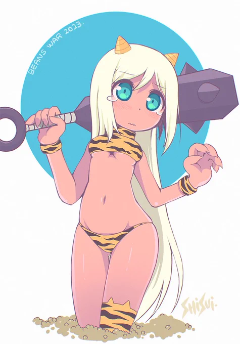 節分は終わったが、虎柄な鬼娘を描きたいから描くのだ。( ' ▽ ` ) 