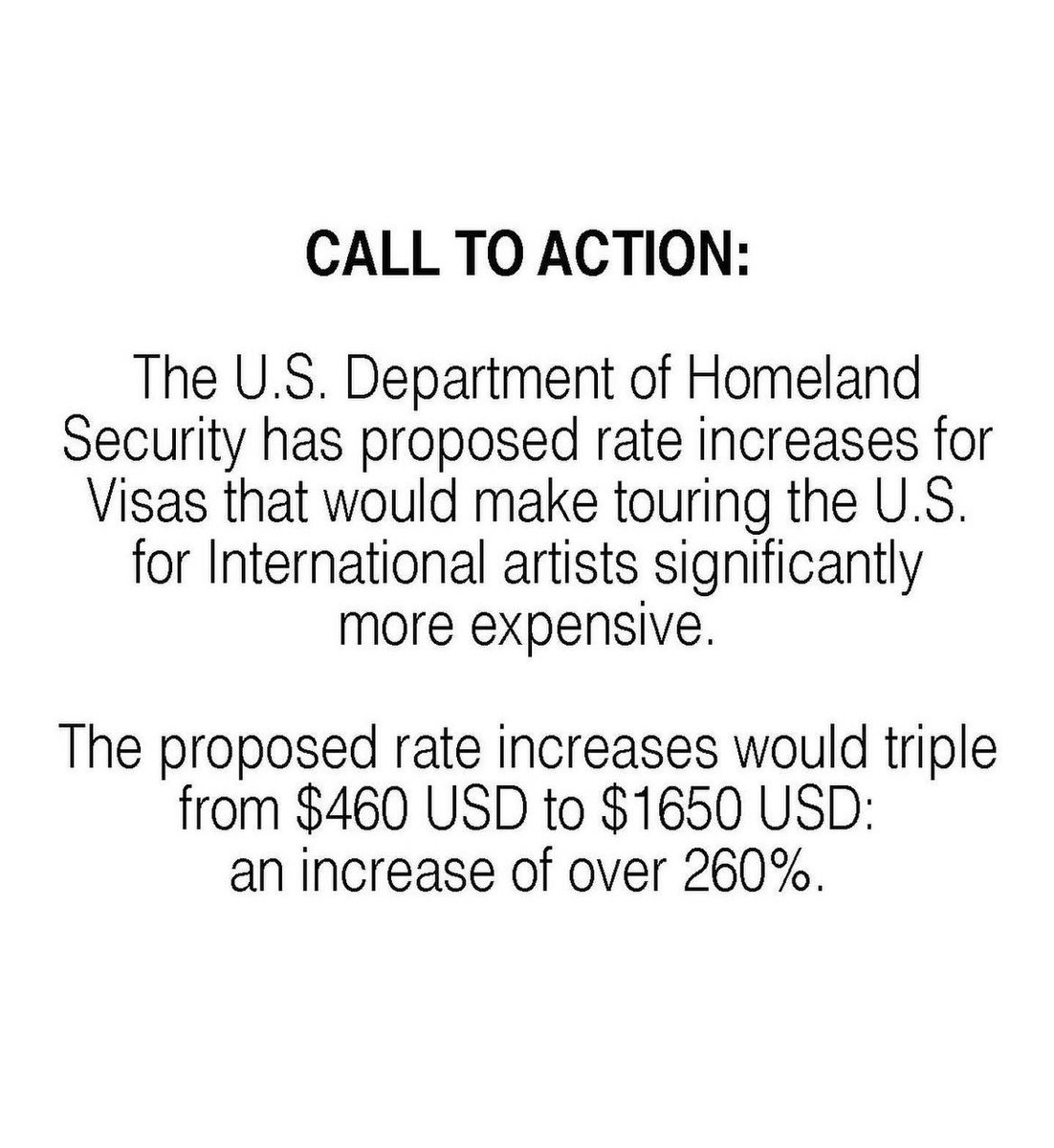 UMAW_'s tweet photo. The proposed rate increases for touring visas are astronomical and unacceptable. This would create a financial barrier for musicians that means only those who have MINIMUM $1650 (with expedited visas up to $2500) can even come to the US on tour. The state of touring is in crisis! https://t.co/pAGPooHi3R