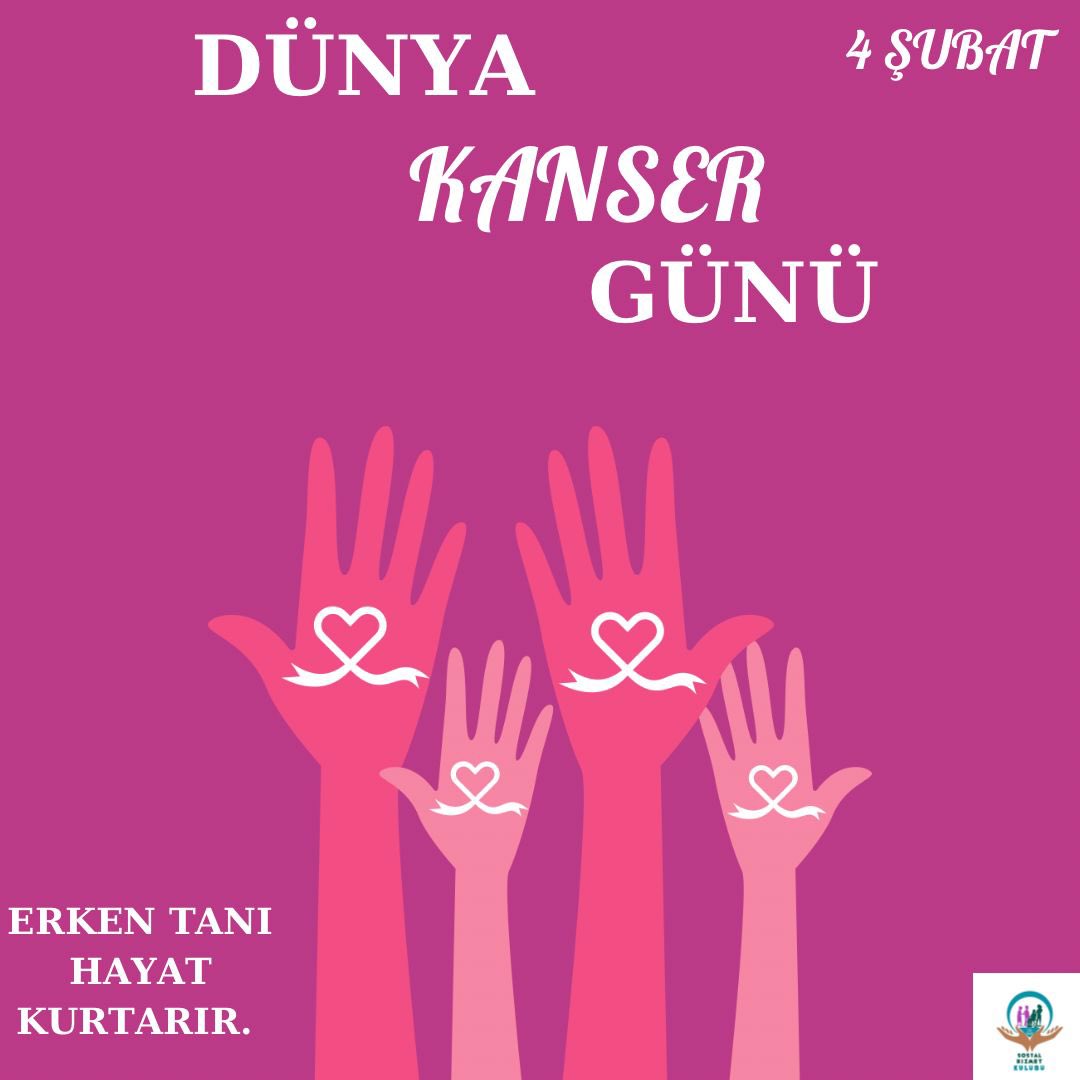 Kanser hastalığına karşı farkındalık yaratmak ve taramalara katılımı arttırmak için 4 Şubat ‘Ulusal Kanser Günü’ olarak belirlenmiştir.Bizler de 4 Şubat Ulusal Kanser Günü’nde farkındalık oluşturuyor, tüm kanser hastalarına acil şifalar diliyoruz. #4subat #kansergünü