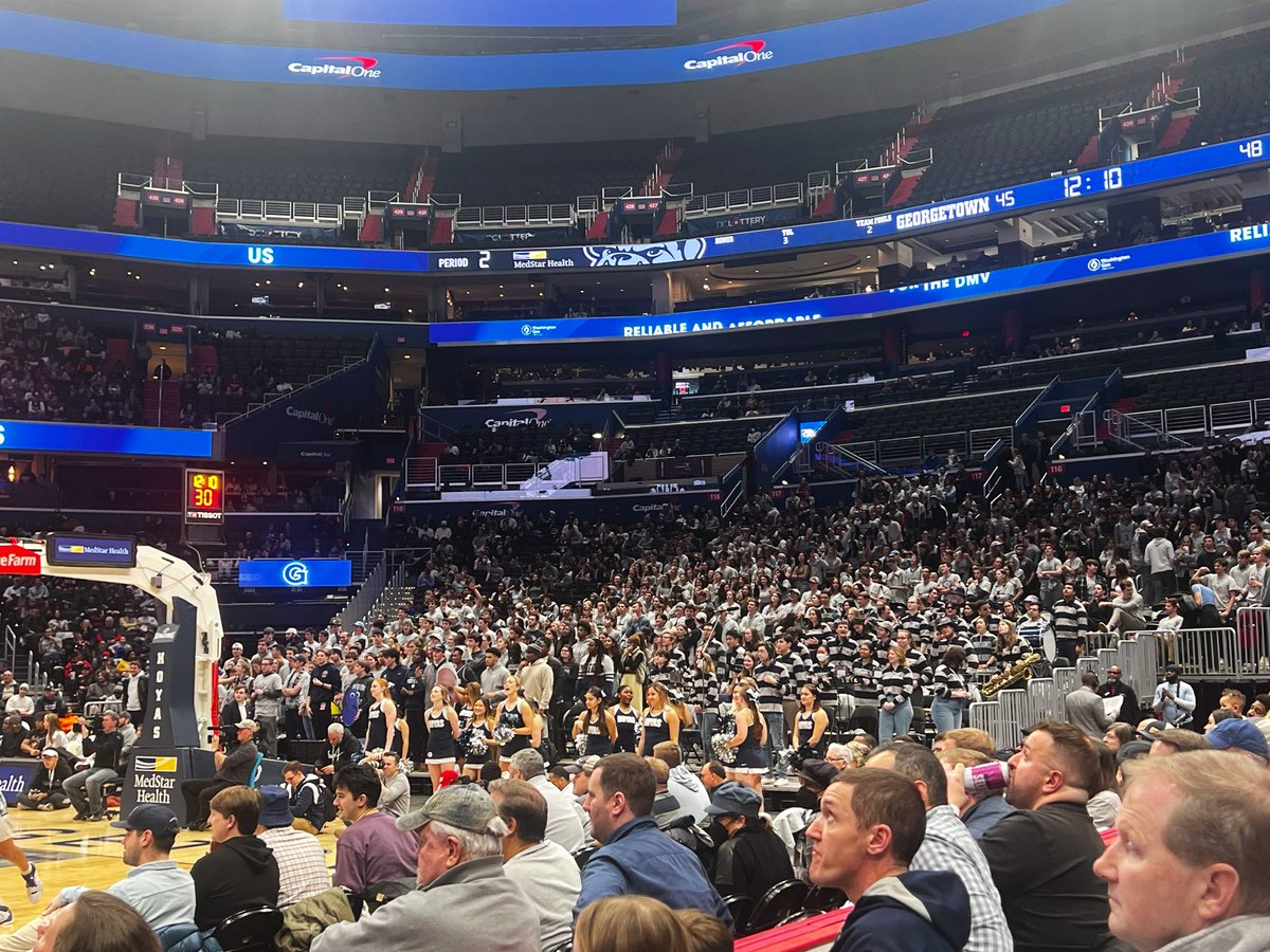 HoyasAD's tweet photo. Damn proud of Hoya Nation today, especially our @hoyablue @Georgetown Student section! Thank you for defending our turf and encouraging your classmates! @GeorgetownHoops https://t.co/ZOx9TNJGqI