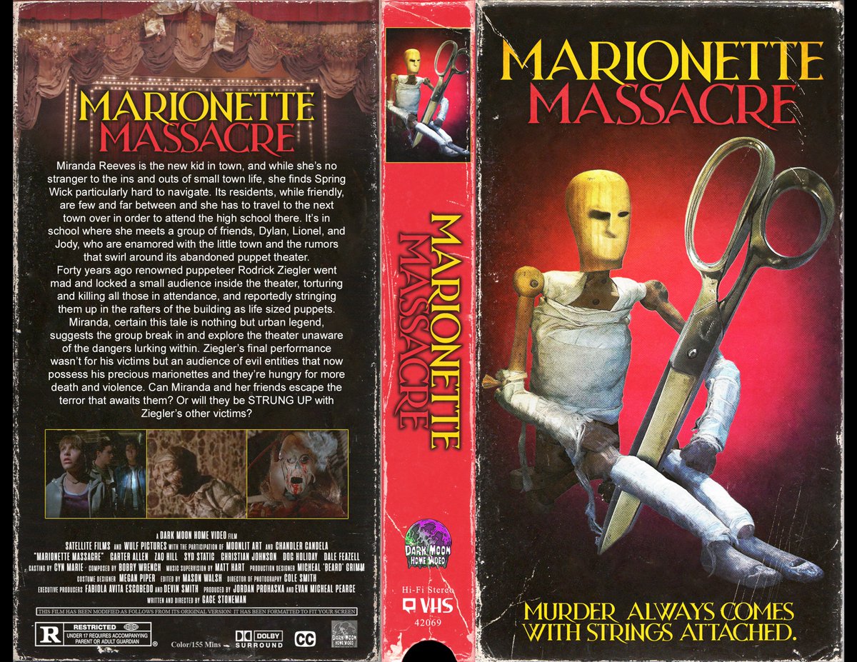 Full slip design for Marionette Massacre is done! Had fun with the synopsis for this one!

#vhs #vhshorror #vhstapes #vhsstack #puppetmaster #vhscollection #horrorfilm #horrormemes #horrormovies #horror #vhsaesthetics #videostore #vhscollector #horrorart