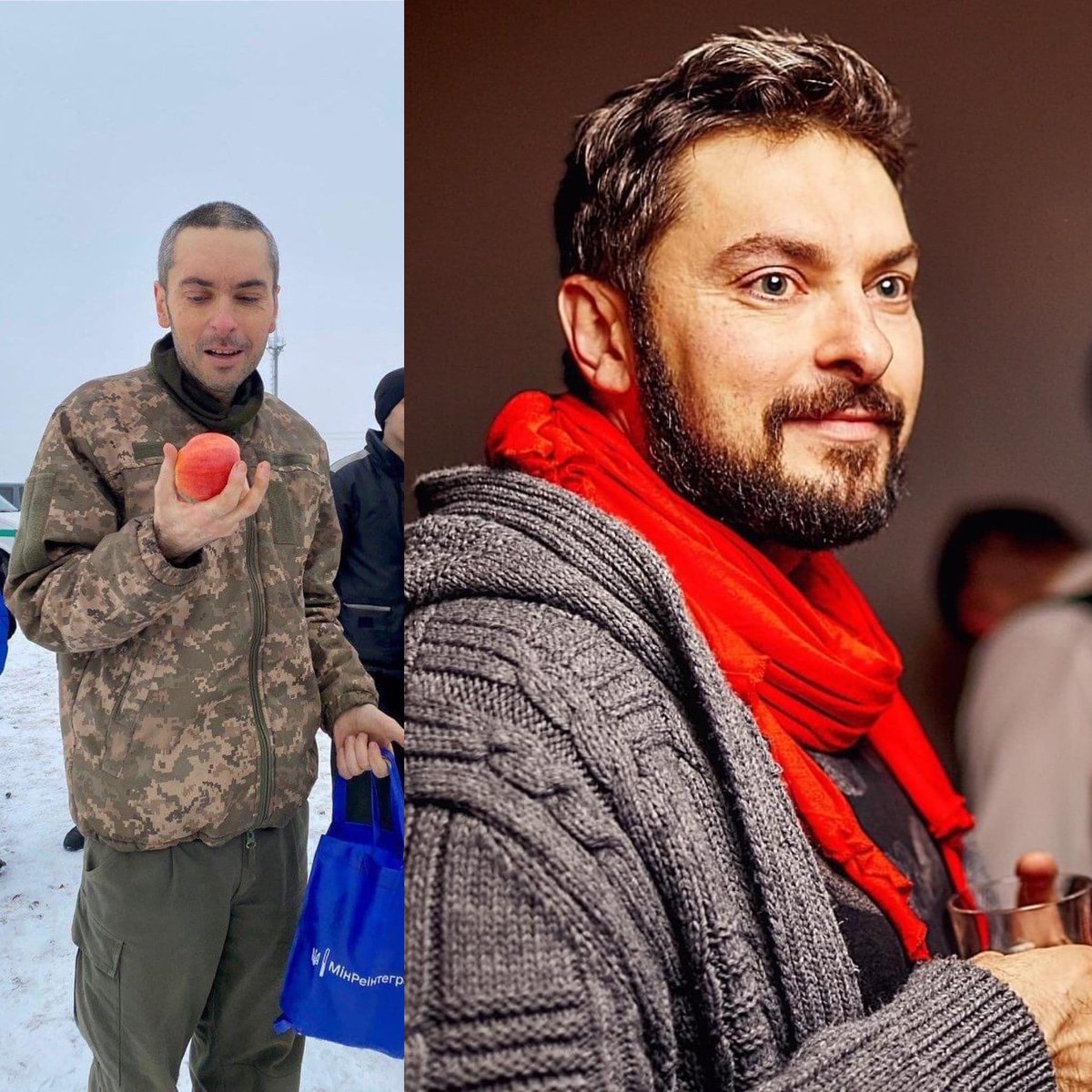 grntmedia's tweet image. Вперше за рік звільнений з полону Максим Колесніков бачить свіжий фрукт та навіть боїться його вкусити. Таких, як він, сьогодні повернулося більше сотні.