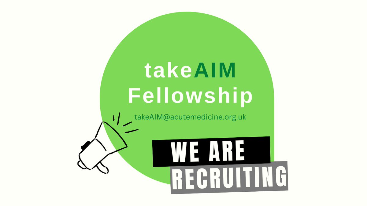 Are you an Acute Medicine trainee (ST4+) who is passionate about your speciality? Our current takeAIM team would like to welcome four motivated trainees to join us. DM/ email us for more questions or Person Specification <a href="/acutemedicine/">SAM Online</a> #medTwitter