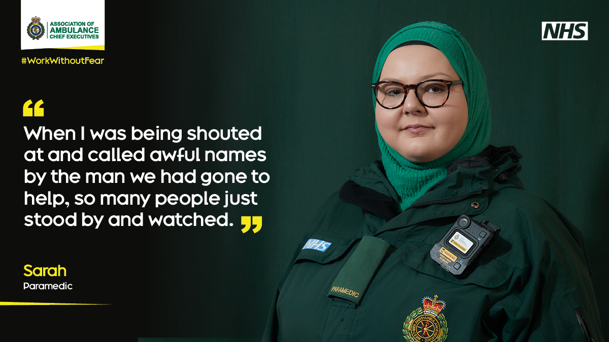 Ambulance staff care for others when they are at their most vulnerable.  

Please protect their well-being and ensure they can #WorkWithoutFear