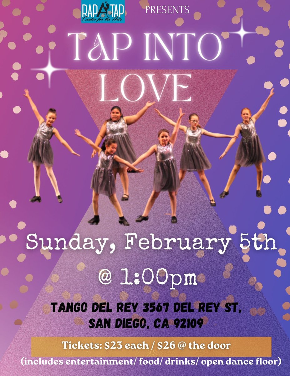 rapataparts's tweet photo. Tap Into Love is TOMORROW! Purchase your tickets now for a pre-sale discount: https://t.co/RoqfcPccuf 
#dance #tapdance #valentinesshow #sandiegovalentines #sandiegoshow https://t.co/erWlVicytU