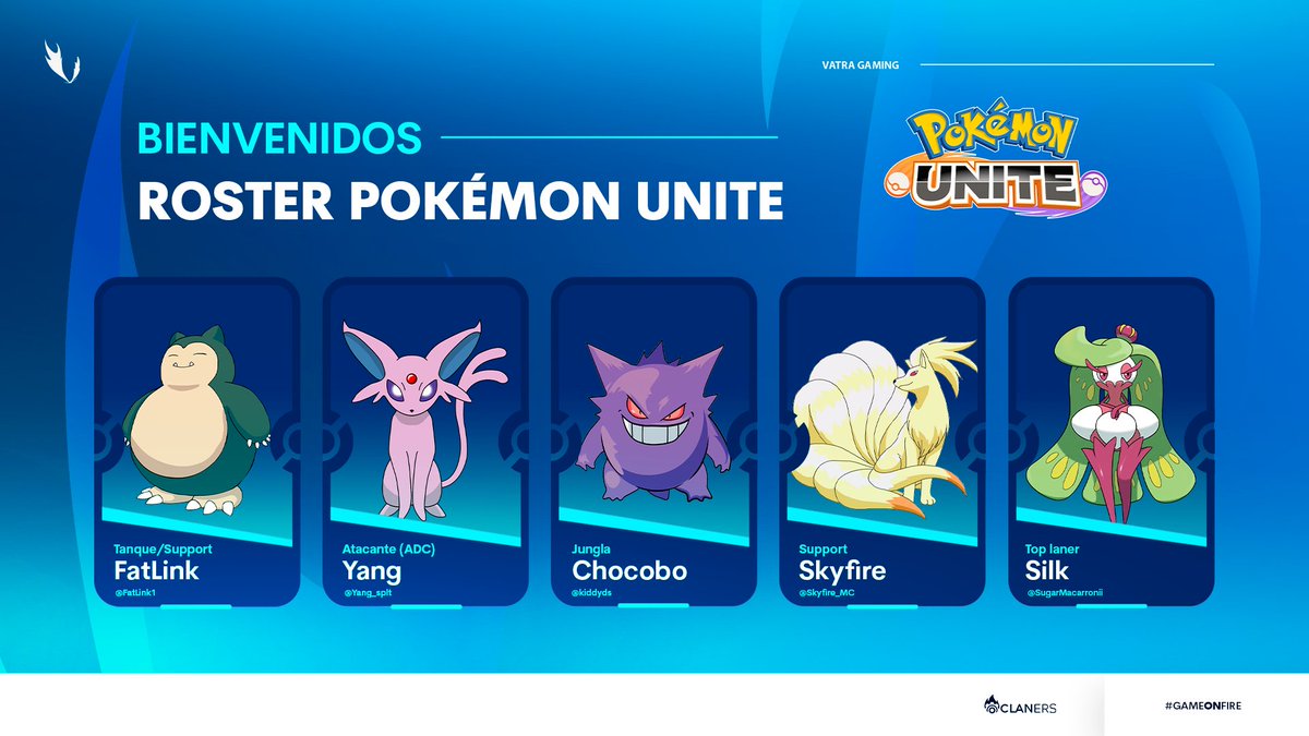#POKEMONUNITE | PRESENTACIÓN 

Queremos darle una calurosa bienvenida al roster que en este momento se encuentra poniendo en alto a Vatra Gaming 🔥 

¡Vayan a seguirlos! 😈

<a href="/FatLink1/">FatLink</a> 
<a href="/Yang_splt/">• Yang</a> 
<a href="/Skyfire_MC/">Skyfire</a> 
<a href="/SugarMacarronii/">Łatias</a> 

#GAMEONFIRE🔥 #GOVATRA