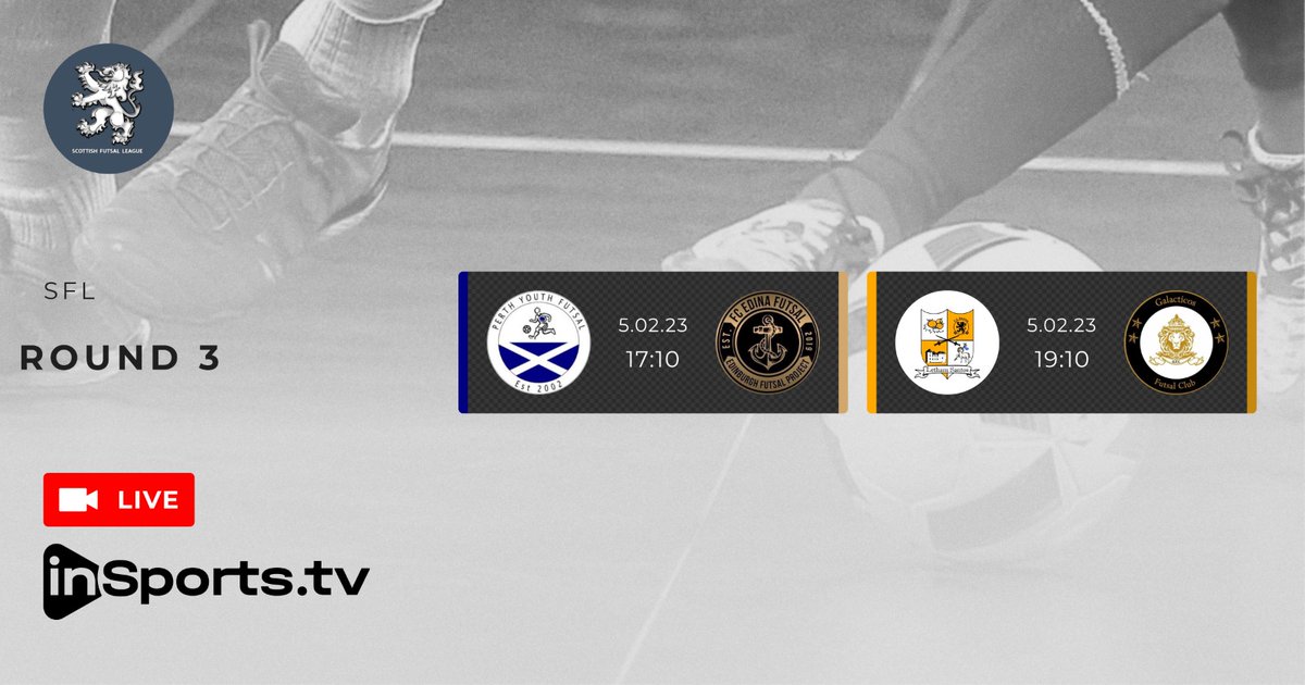 SUPER LEAGUE - MD3 - LIVE!

Less than 24 hours to go till the 3rd round of Super League fixtures kicks off!

And you can tune in live from Perth College, courtesy of insports.tv

Check out:
5.10pm - <a href="/PYFSaltires/">Perth Youth Futsal</a> v <a href="/fcedinafutsal/">FC Edina Futsal</a>
7.10pm - <a href="/lethamJFC/">Letham FC</a> v <a href="/galacticosfuts/">Galacticos Futsal Club</a>