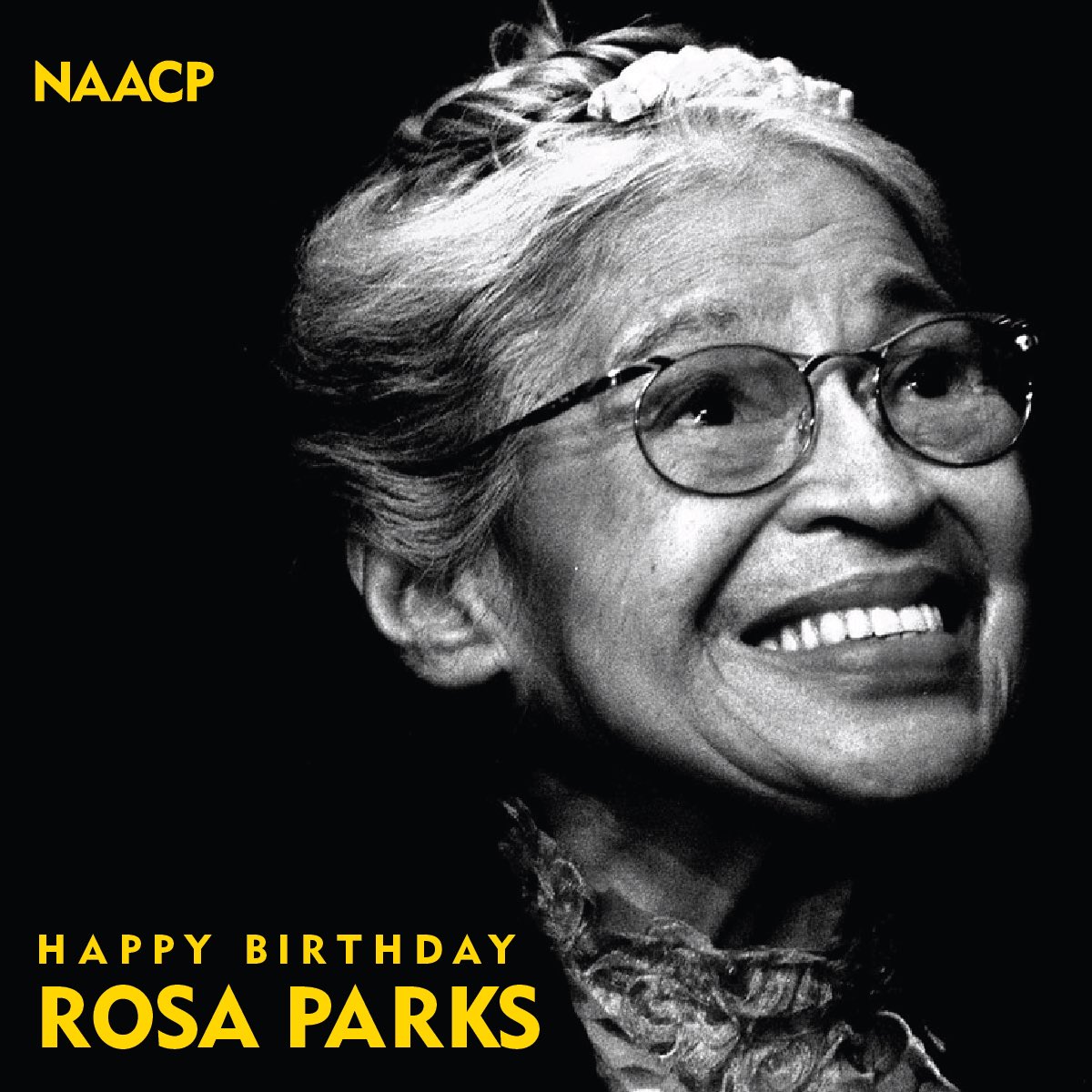 NAACP's tweet image. “I would like to be remembered as a person who wanted to be free… so other people would be also free.” —Rosa Parks

Happy 110th Birthday to #RosaParks! Today we honor your life and legacy.