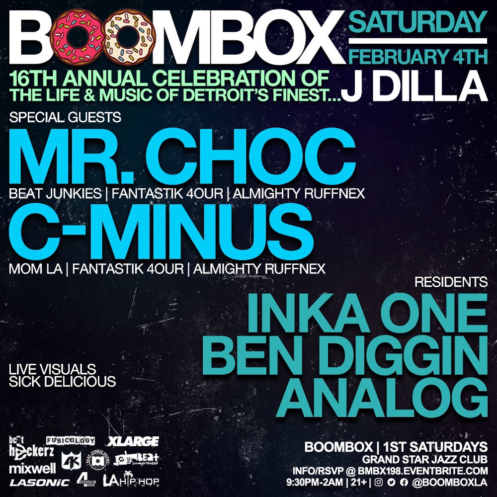C Meezus (@cminusfan4) on Twitter photo Tonight!
<a href="/BoomboxLA/">BOOMBOX</a>
<a href="/MrChocFan4/">MrChocFan4</a>
🙋🏽♂️
🍩🎶👑🕺🏽
🙏🏽
<a href="/inka_one/">inka one</a>
<a href="/DEEJAYANALOG/">Deejay Analog</a>
#BenDiggin
9:30pm Start Time
We go on at midnight🤘🏽
Early arrival is HIGHLY RECOMMENDED!!!! Tonight!
<a href="/BoomboxLA/">BOOMBOX</a>
<a href="/MrChocFan4/">MrChocFan4</a>
🙋🏽♂️
🍩🎶👑🕺🏽
🙏🏽
<a href="/inka_one/">inka one</a>
<a href="/DEEJAYANALOG/">Deejay Analog</a>
#BenDiggin
9:30pm Start Time
We go on at midnight🤘🏽
Early arrival is HIGHLY RECOMMENDED!!!!