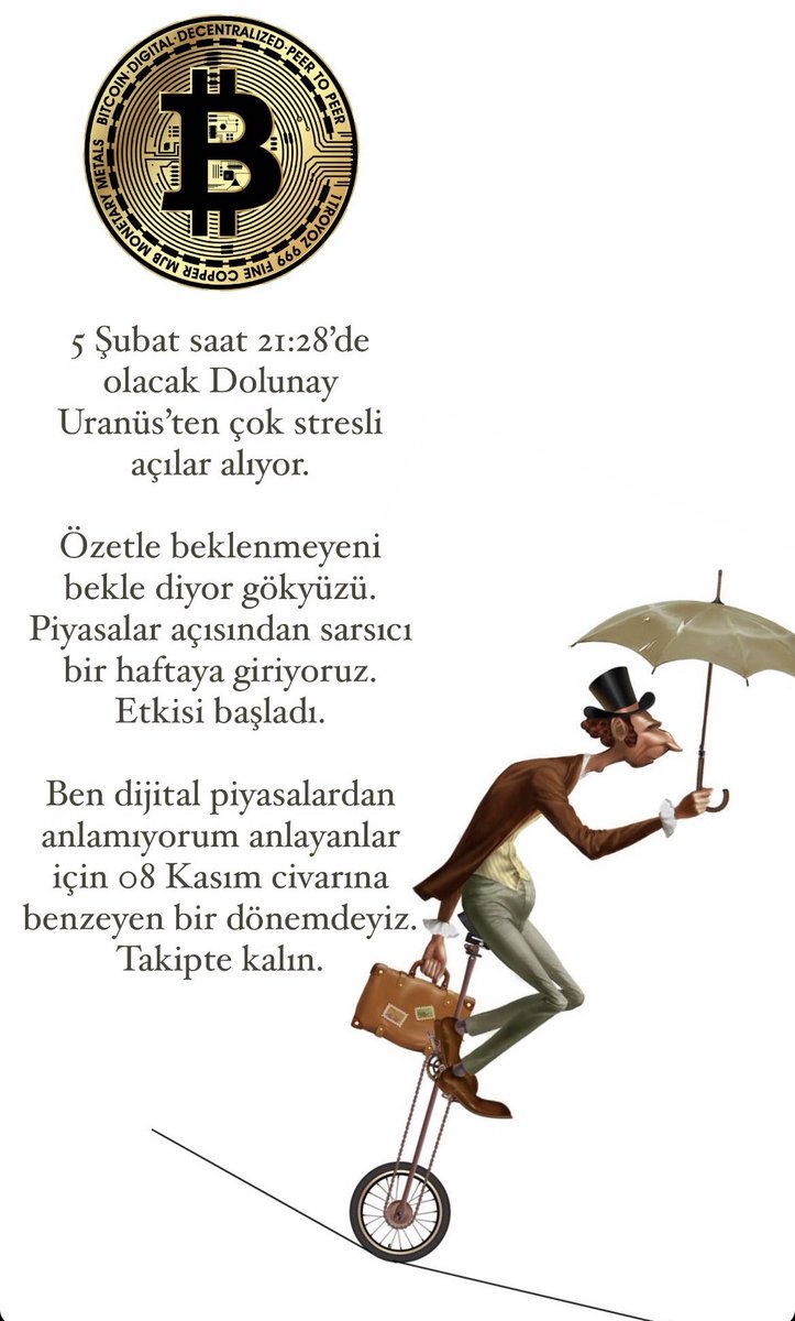 5 Şubat dolunayının etkisi altındayız.Uranüs beklenmeyeni bekle diyor.Stresli açılar var.Dijital paralar takibinizde olsun. #bitcoin #finansalastroloji #astroloji #dolunay