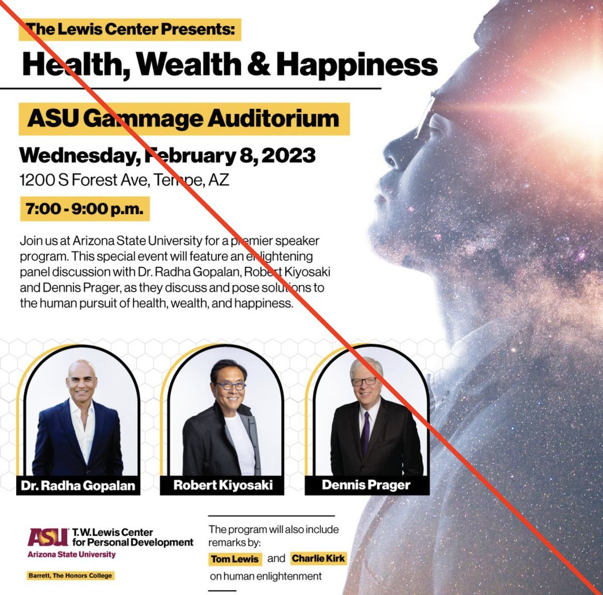 My colleagues and I at Barrett Honors College are embroiled in an escalating controversy involving this event. I'll explain some of it here, but the main point: we are being targeted by violent threats from the far right, &amp; need solidarity from folks at ASU and beyond. 1/