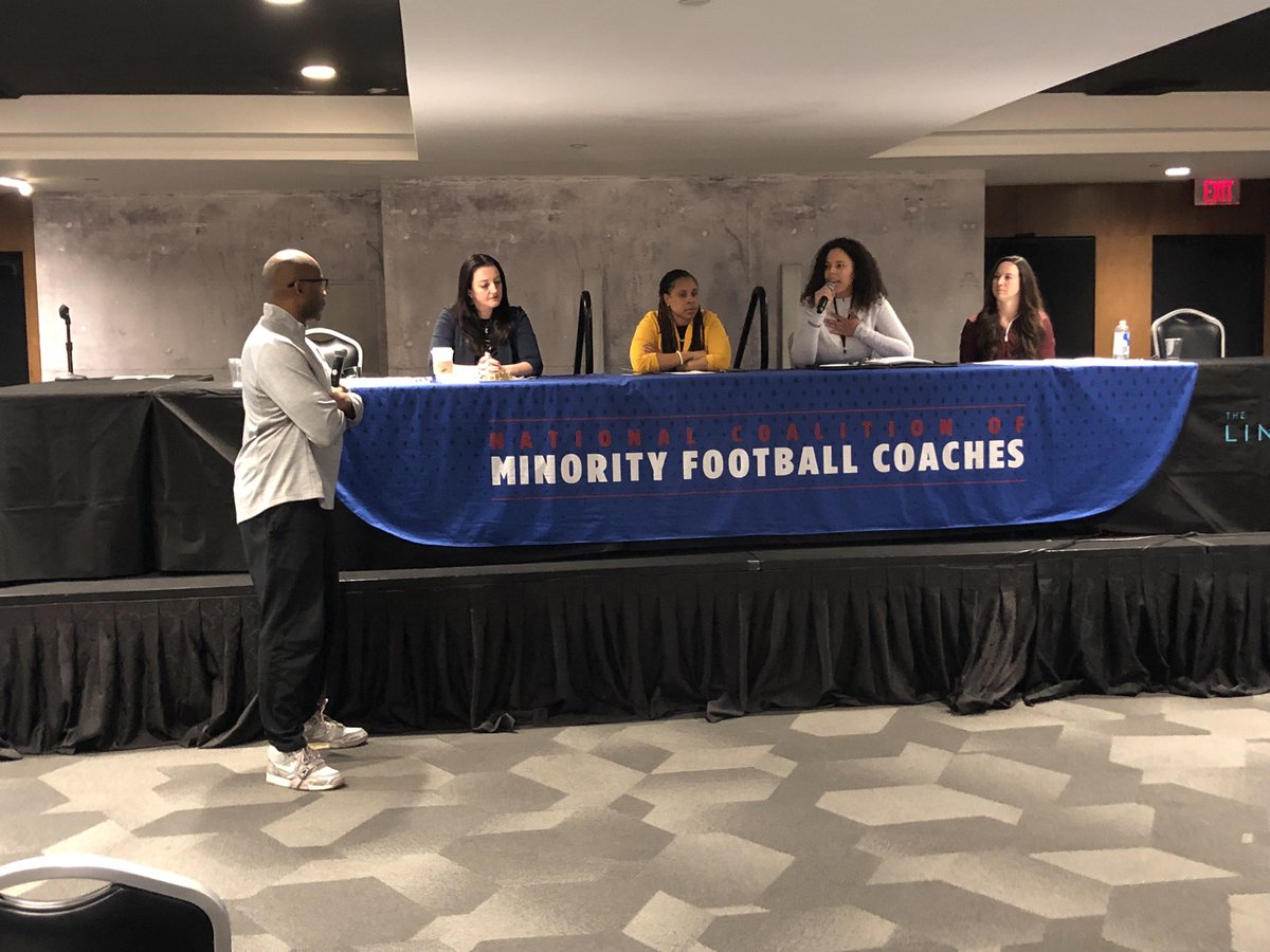 The Women in Football: From Player to Coach panel is going on right now in the Under Armour Room (Social B) with @CoachV_3K, @CoachGrayson52, @CoachMickeyG, and @AMANDAbolic moderated by @BuckyBrooks!

#CoalitionConvention
#JoinTheCoalition 
#PreparePromoteProduce