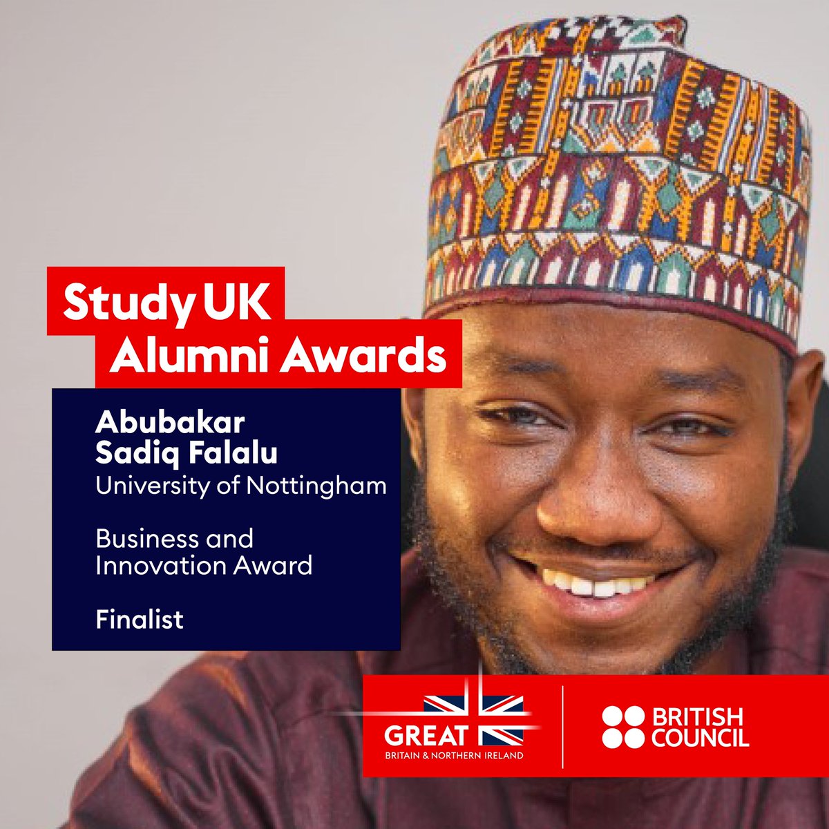 It was a great pleasure to have emerged the winner of @ngBritish #StudyUK #UKAlumniAwards Business & Innovation Award & a very good thanks to my good friend @SaniZawiya for representing me. Congratulations to all finalists & @UniofNottingham for such an opportunity. Thank you all