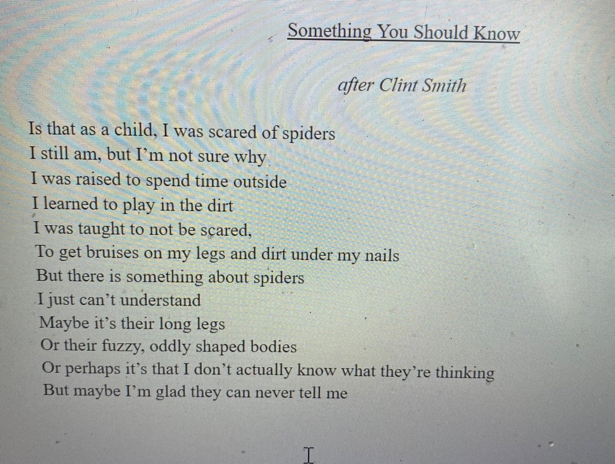 BonaldoJeni's tweet photo. I begin Creative Writing with a poem of self. We write beside poems as @pennykittle has taught me. This one inspired by “Something you should know” by @ClintSmithIII written by a senior blew me away. Thanks to @MelAlterSmith for the poem intro. https://t.co/T05vgLjymD