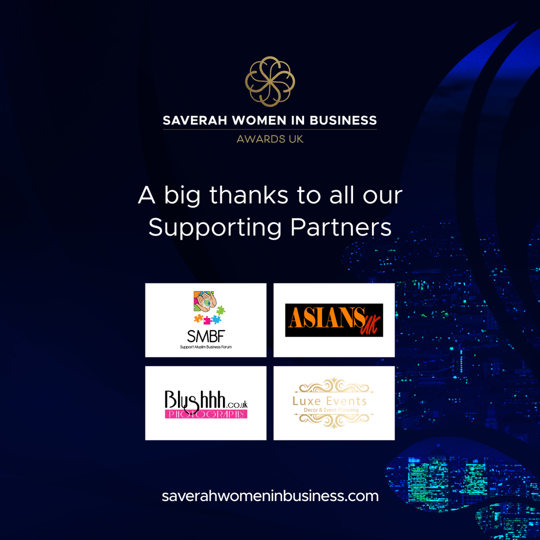 A big thanks to our supporting partners. 

Saverah Women in Business Awards
Saturday 11th February 2023
London Marriott Hotel Regents Park

saverahwomeninbusiness.com