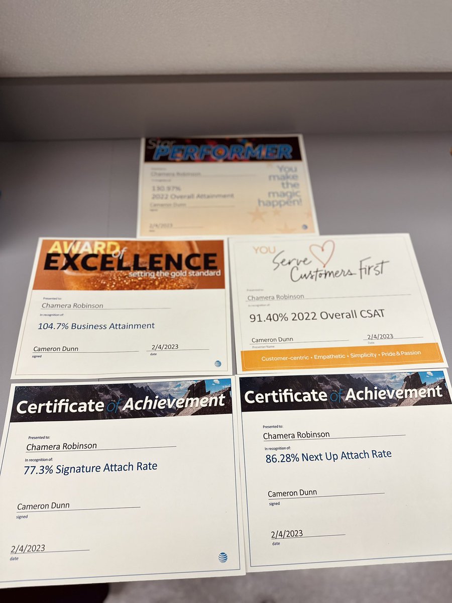 We had a store meeting today and they passed out awards for ‘22 results ✨ 
It feels great to be recognized for our work. 💙
@att_herb <a href="/CamDunn18/">Cam Dunn</a> <a href="/32JordanMichael/">Jordan</a> <a href="/Mr_Feliciano20/">Erik Feliciano</a> <a href="/404girl/">Betsy Francis</a> @MASMakeItMatter