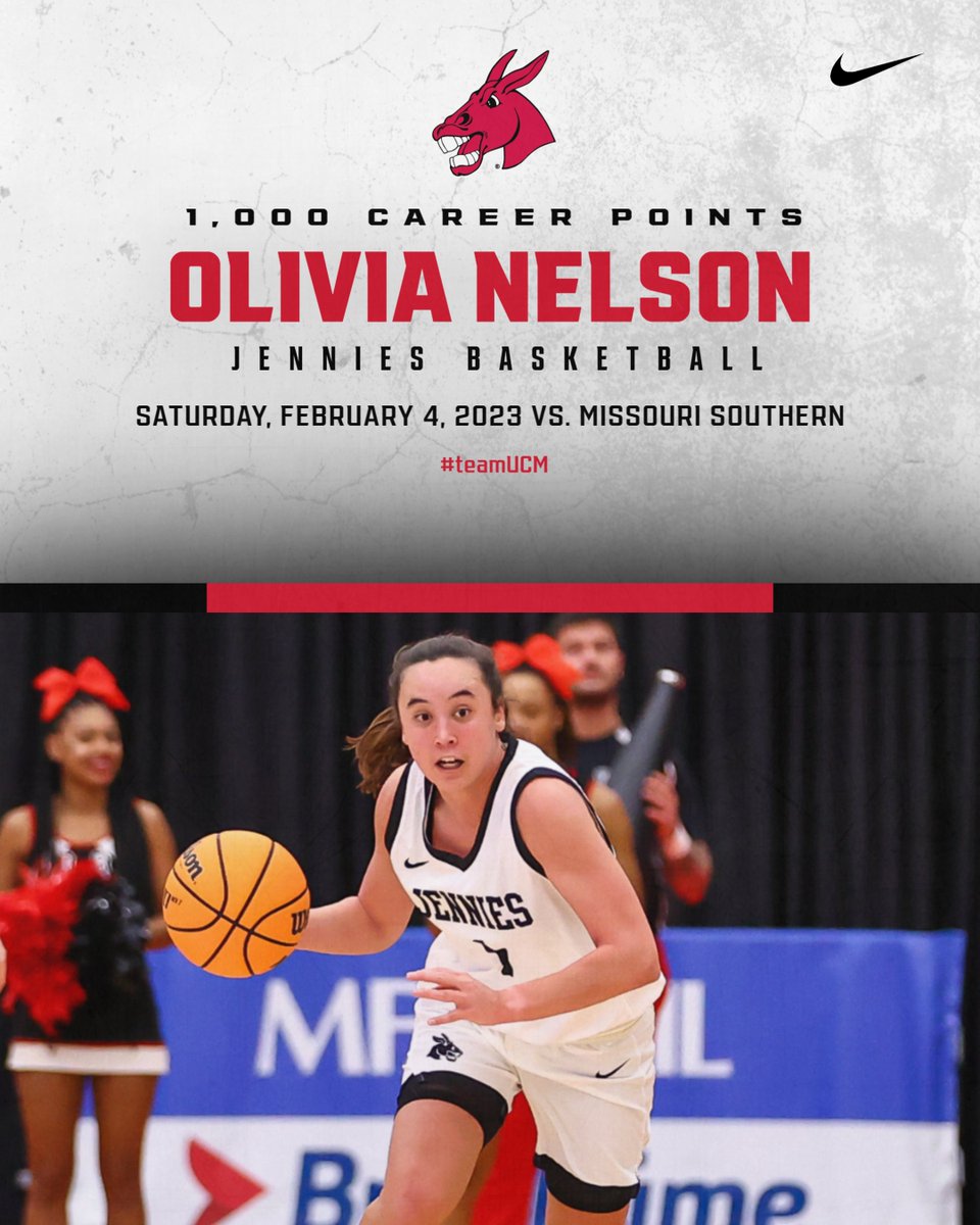 UCM Mules & Jennies (@ucmmules) on Twitter photo With two free throws at the 9:23 mark of today's game, Olivia Nelson has officially joined the <a href="/UCMWBB/">Jennies Basketball</a> 1,000-Point Club!
Congratulations, Olivia!
#teamUCM With two free throws at the 9:23 mark of today's game, Olivia Nelson has officially joined the <a href="/UCMWBB/">Jennies Basketball</a> 1,000-Point Club!
Congratulations, Olivia!
#teamUCM