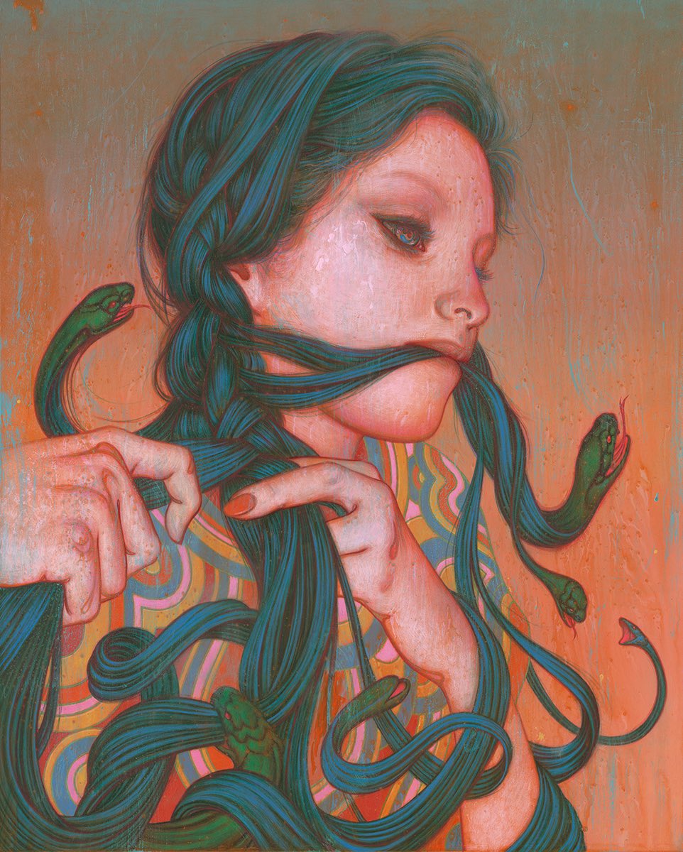 JamesJeanArt's tweet image. Braid III. Acrylic on Wood, 16 x 20”, 2023. 🐍