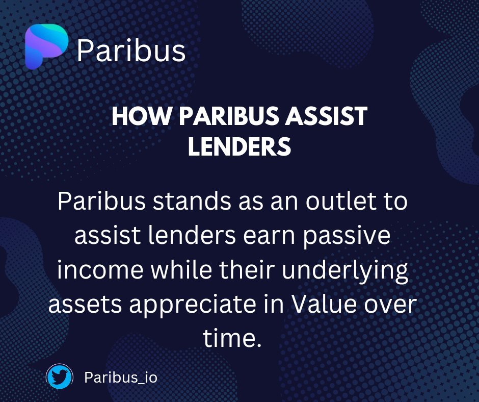 <a href="/paribus_io/">Paribus</a> stands as an outlet to assist lenders earn passive income while their underlying assets appreciate in Value over time.

Visit here for more ⬇️
🔗 Paribus.io

#Paribus #DeFi #Crypto $PBX