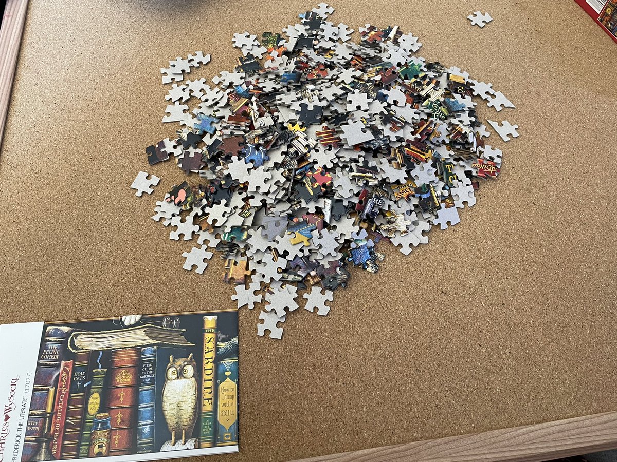 PoshyKimW's tweet photo. Done!! Completed in 6 days and only worked on it last Sunday, last night &amp; today! 📚🧩Proud of myself! #750PiecePuzzle #JigsawPuzzle #CatsOfInstagram #BuffaloGames #FrederickTheLiterate #CatsOfCharlesWysocki https://t.co/4dsDlq4SUg