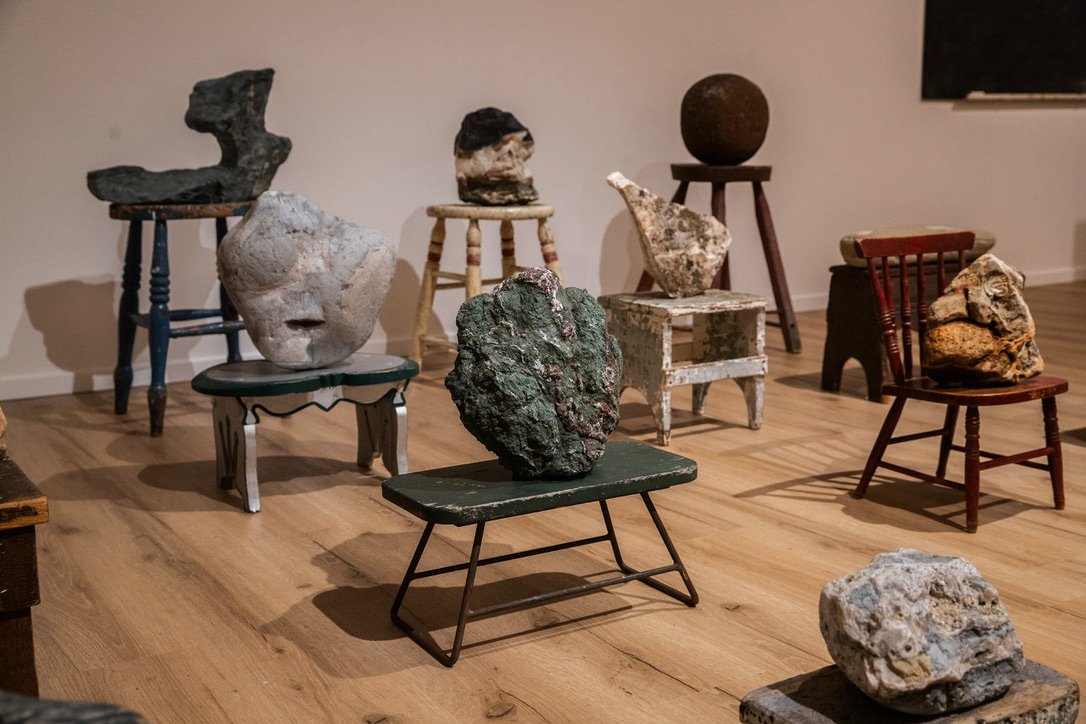 SlowTimeProf's tweet photo. Stones on Stools @AngelsGateArt 
Exhibition on view through March 25
#erodedhistories #upliftingtales 
https://t.co/osvoO5PP5u https://t.co/QIfESxmqsN