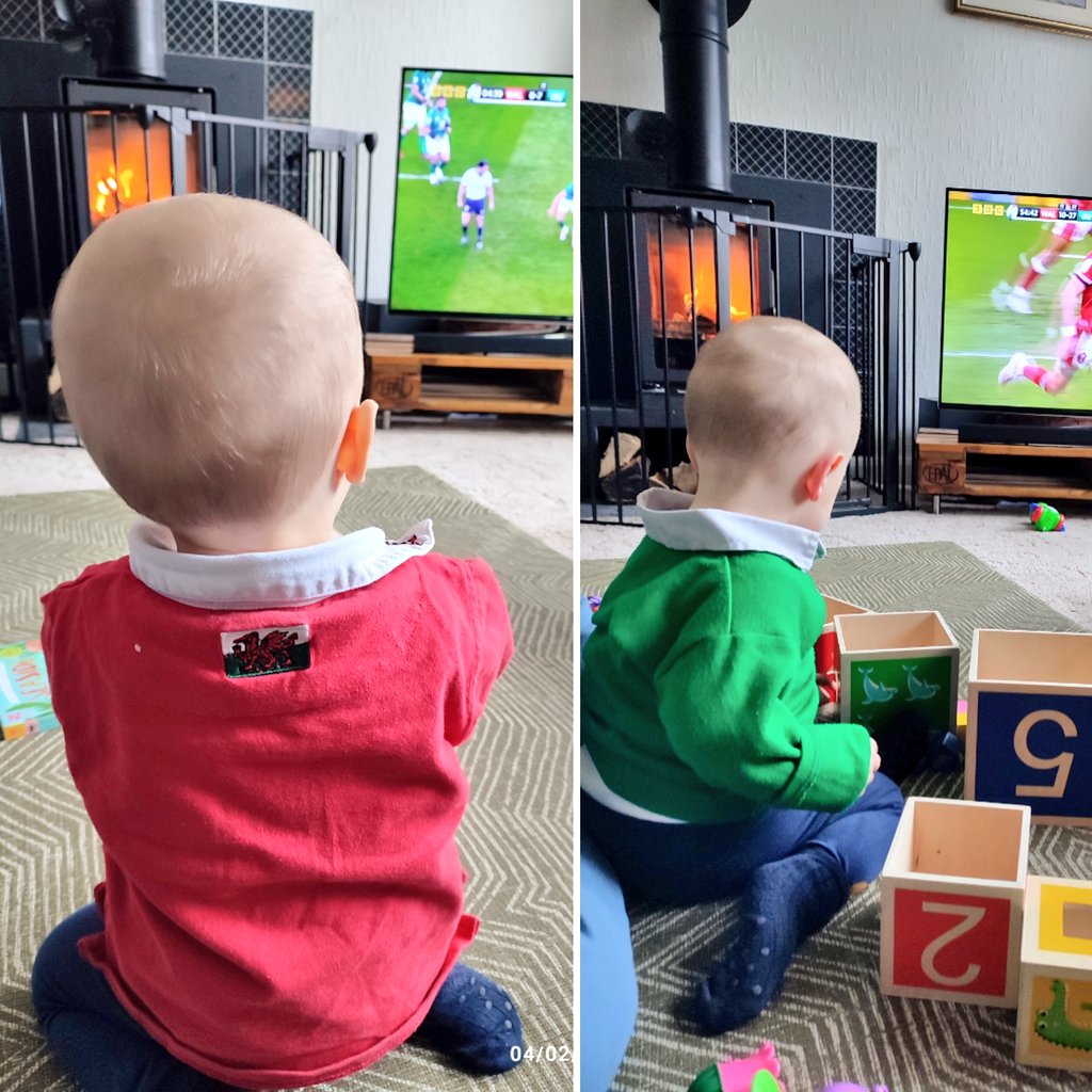 Little guy originally chose Wales so fast this morning that the camera couldn't keep up - by half time he was allowed to switch allegiance to match Daddy...