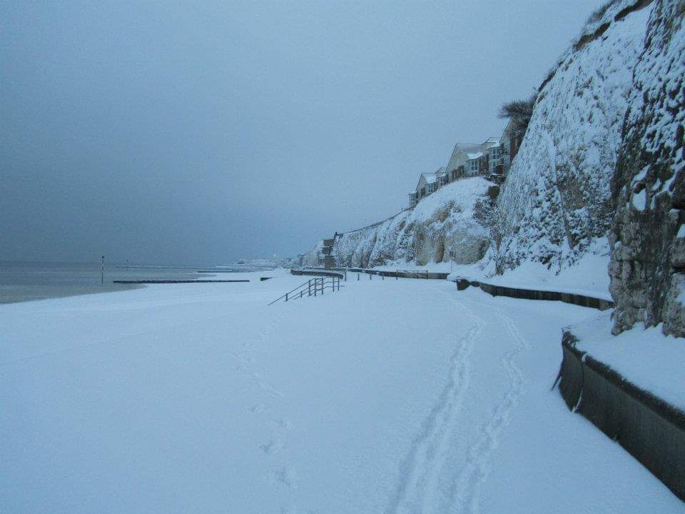 Snowy Cliftonville #OnThisDay 11 years ago #cliftonville #margate #snow #snowonthebeach #stpaulschurch #theovalbandstand #thelido #walpolebay