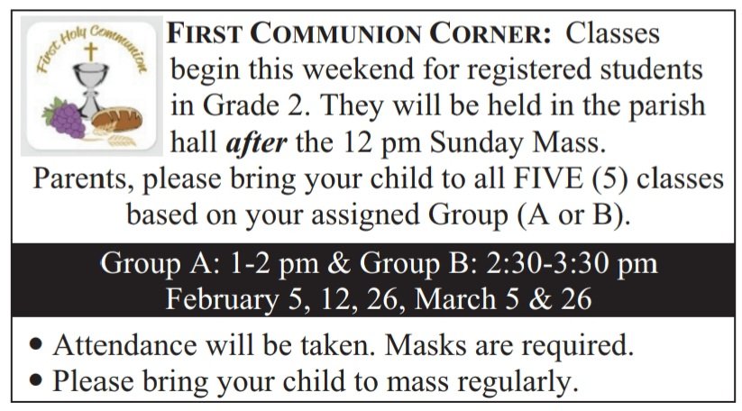 First Communion classes start tomorrow!