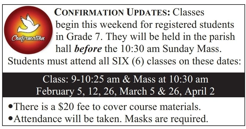 Confirmation classes start tomorrow!