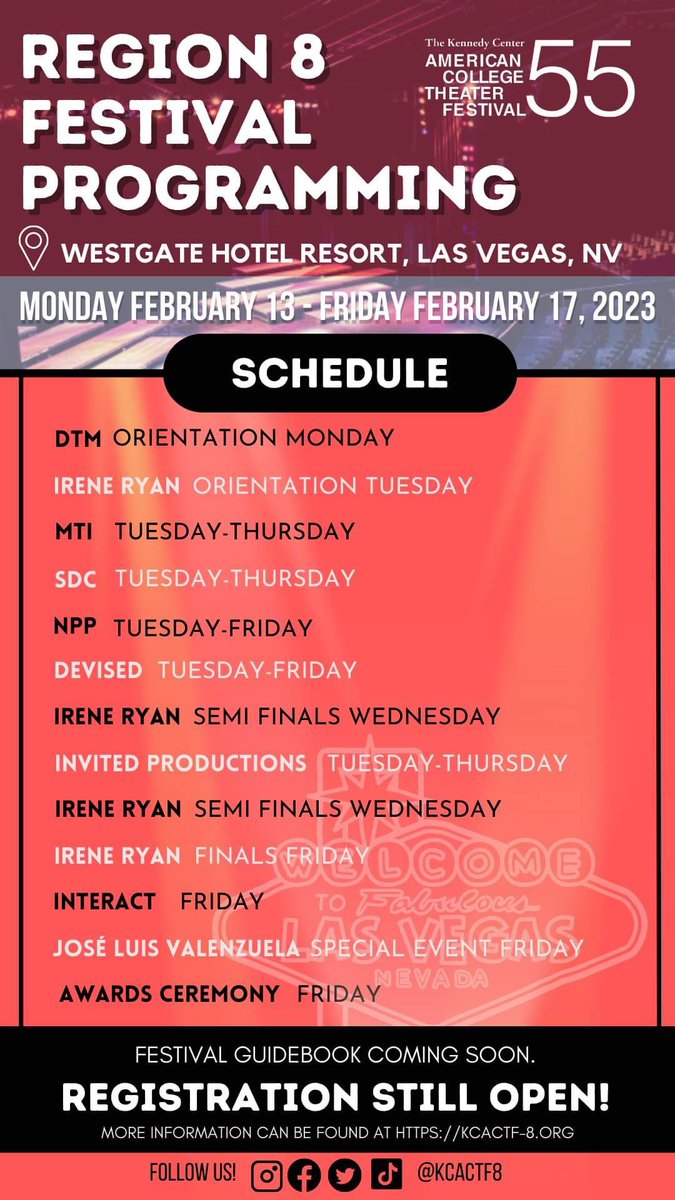 We are coming BACK in person this Festival 55!

Check out our rouch schedule below! We have programs running all week, including Invited Scenes and Opening Ceremonies TUESDAY MORNING!

Don’t miss out on any updates we’ve been sending out! Checkout our Instagram and TikTok!