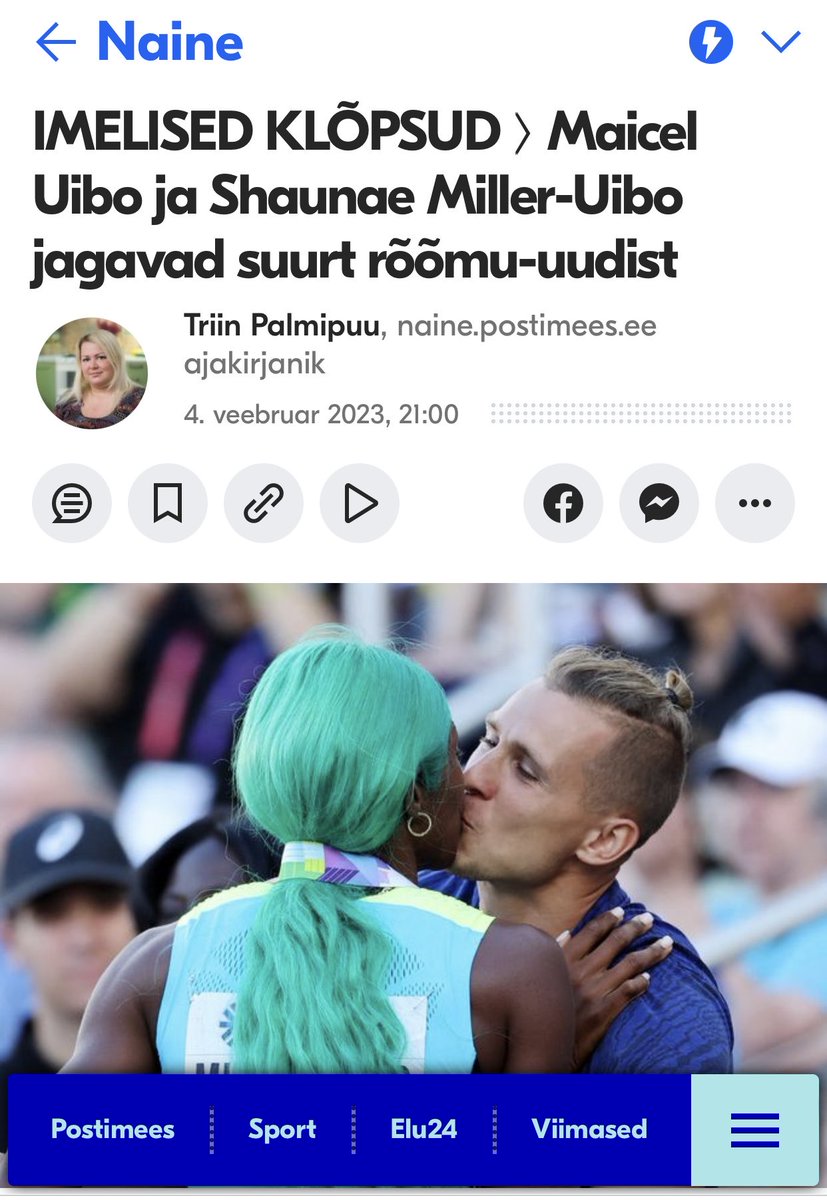 dionisio68's tweet photo. Virolainen urheilupariskunta Maicel Uijo ja Shaunae Miller-Uibo ovat jakaneet suuren ilouutisen: pariskunta saa pian lapsen. Palju õnne! #Eesti #jooks #jooksja https://t.co/MFwu8SgrnB