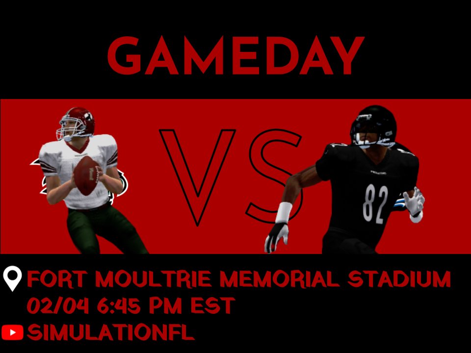 GAMEDAY is here Charleston! Your Charleston Predators host the <a href="/SFLAztecs/">Mexico City Aztecs</a> at Ft. Moultrie tonight at 6:45 pm EST! Tune in to the <a href="/simulationfl/">Simulation Football League</a>'s YouTube channel tonight to catch all the action!

#ApexPredator