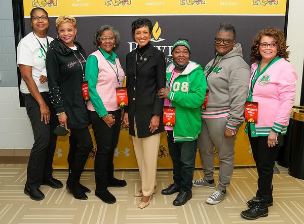 PresBreaux's tweet image. The @BowieState Bulldogs were honored to welcome the Divine Nine sororities and fraternities and the @BSUNAA to the cheer on the Bulldogs. We thank them all for the excitement and the support they brought to the WBB and MBB games today.