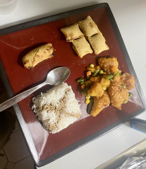 Time for dinner, then some streaming :)  Homemade orange sauce w/breaded cauliflower and veggies, veggie