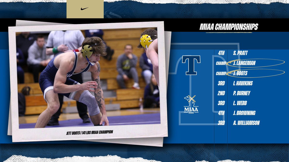 TrineWrestling's tweet photo. Big day for the squad! We crowned our first ever MIAA Champions! Joey Langeman and Jett boots both brought home the 🥇!
Continued…➡️ https://t.co/FNq8P01Mv3