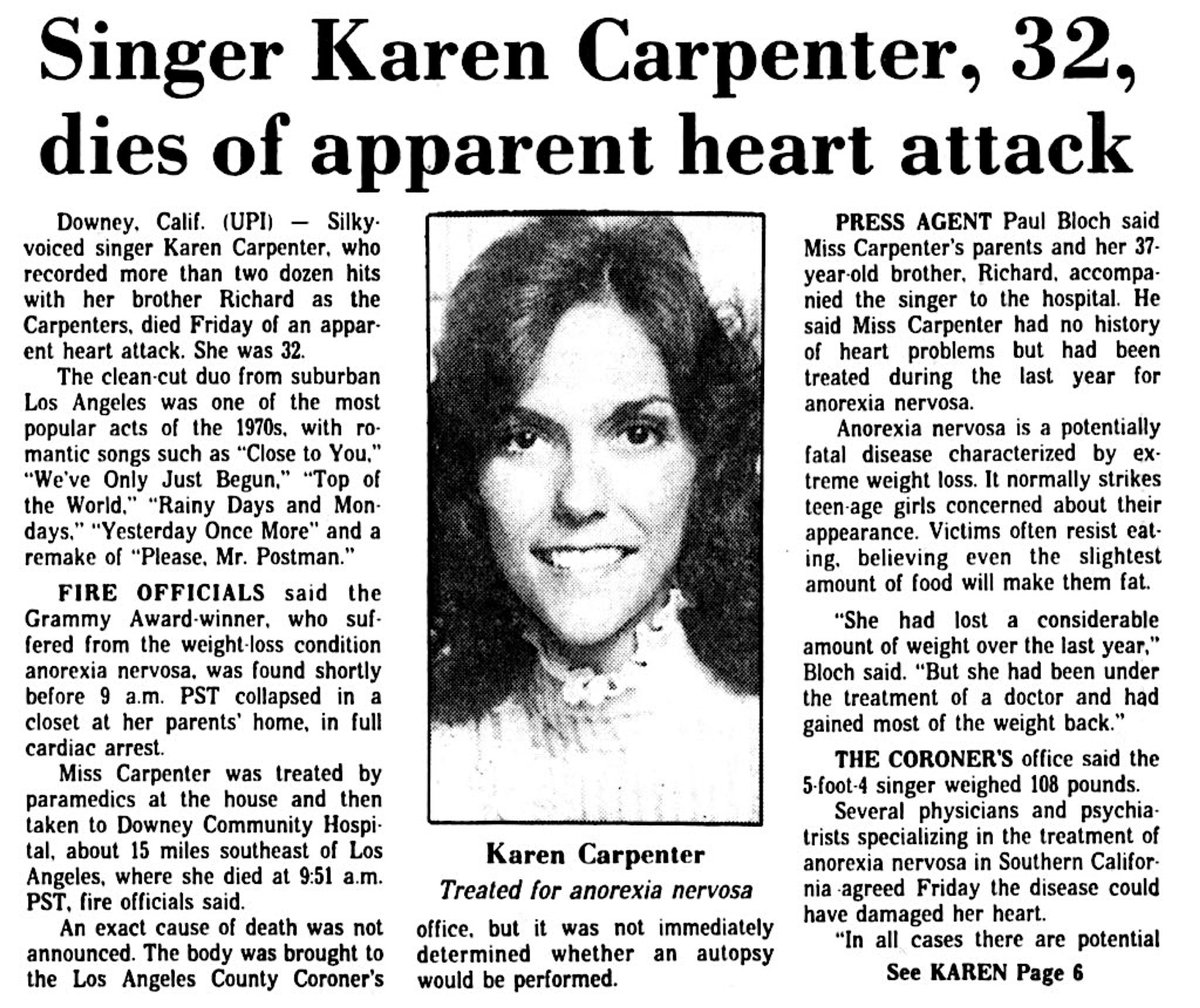 Retronewsnow on twitter on february 4 1983 karen carpenter died at